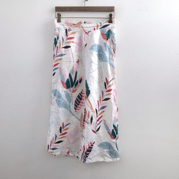 CHYNTIA ROWLEY  100% Linen Wide Leg Crop Pull On Pants Size Small - Picture 1 of 6